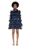 Dark Blue Ruffled Collar Mini Dress 1
