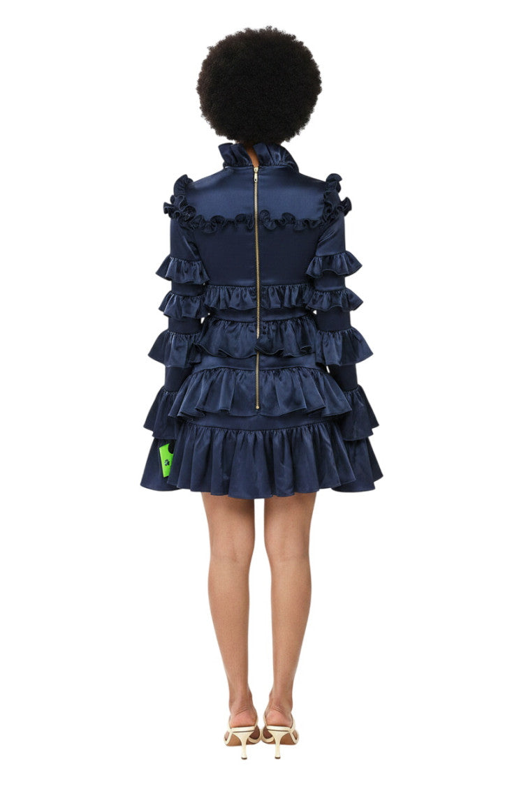 Dark Blue Ruffled Collar Mini Dress 2