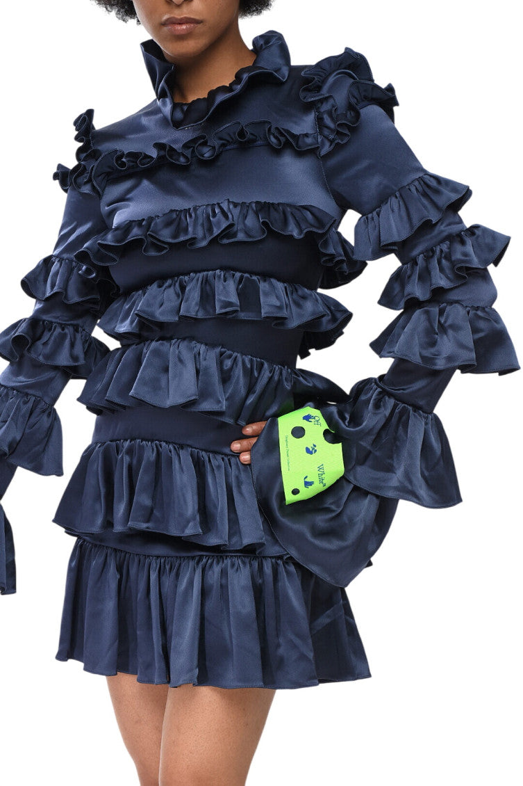 Dark Blue Ruffled Collar Mini Dress 3