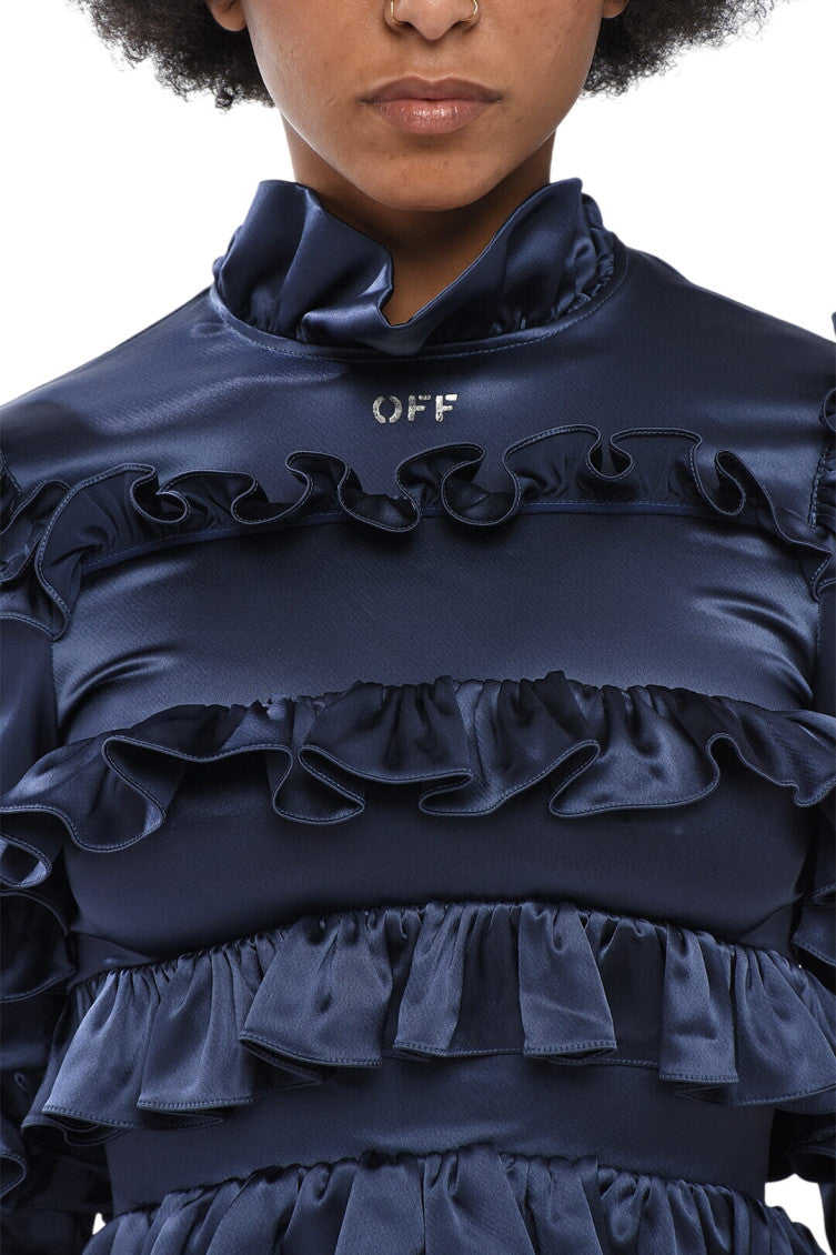 Dark Blue Ruffled Collar Mini Dress 4