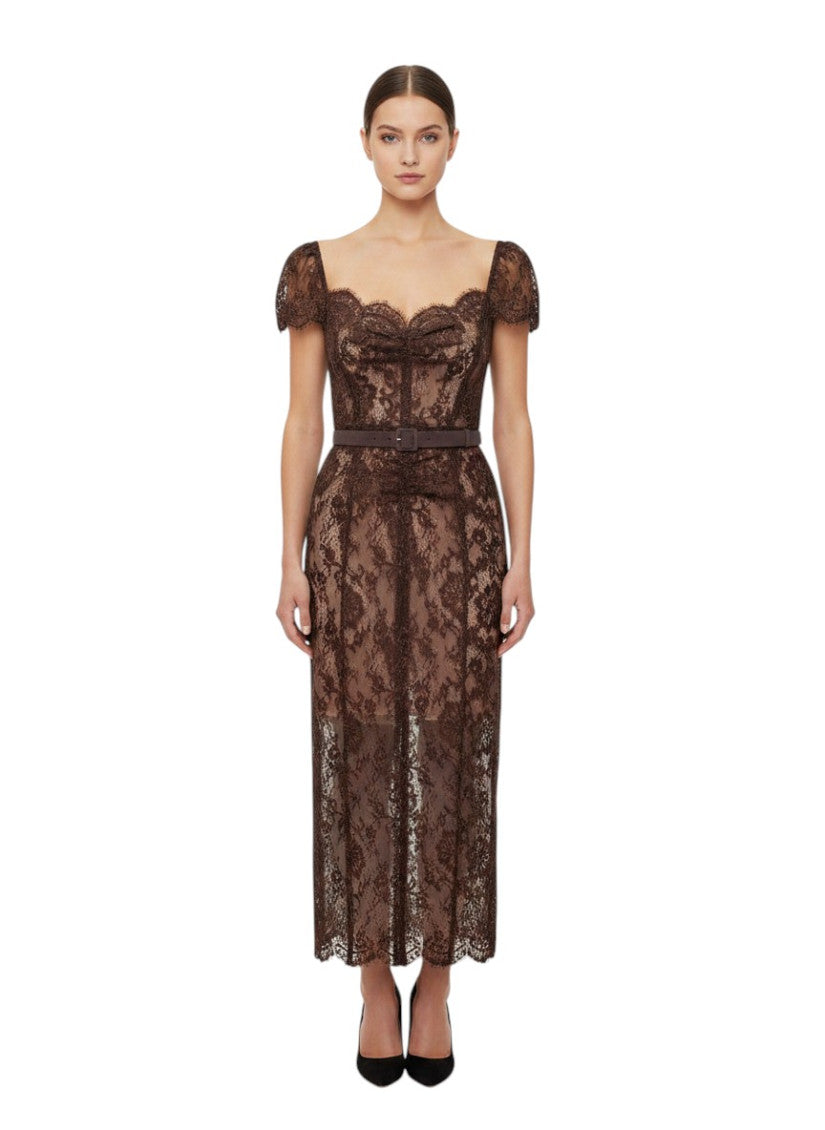 Brown Sweet Heart Neck Midi Dress 1