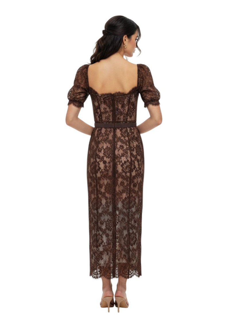 Brown Sweet Heart Neck Midi Dress 2