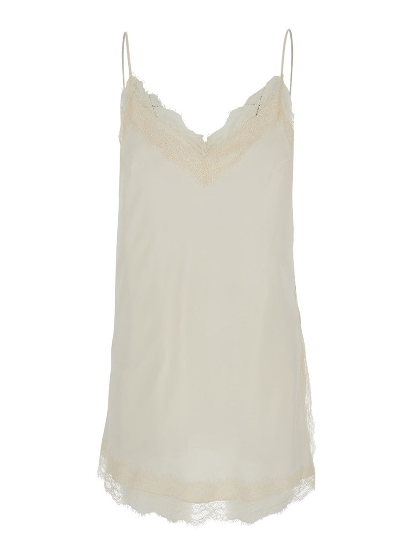 Off White Lace V Neck Top 1