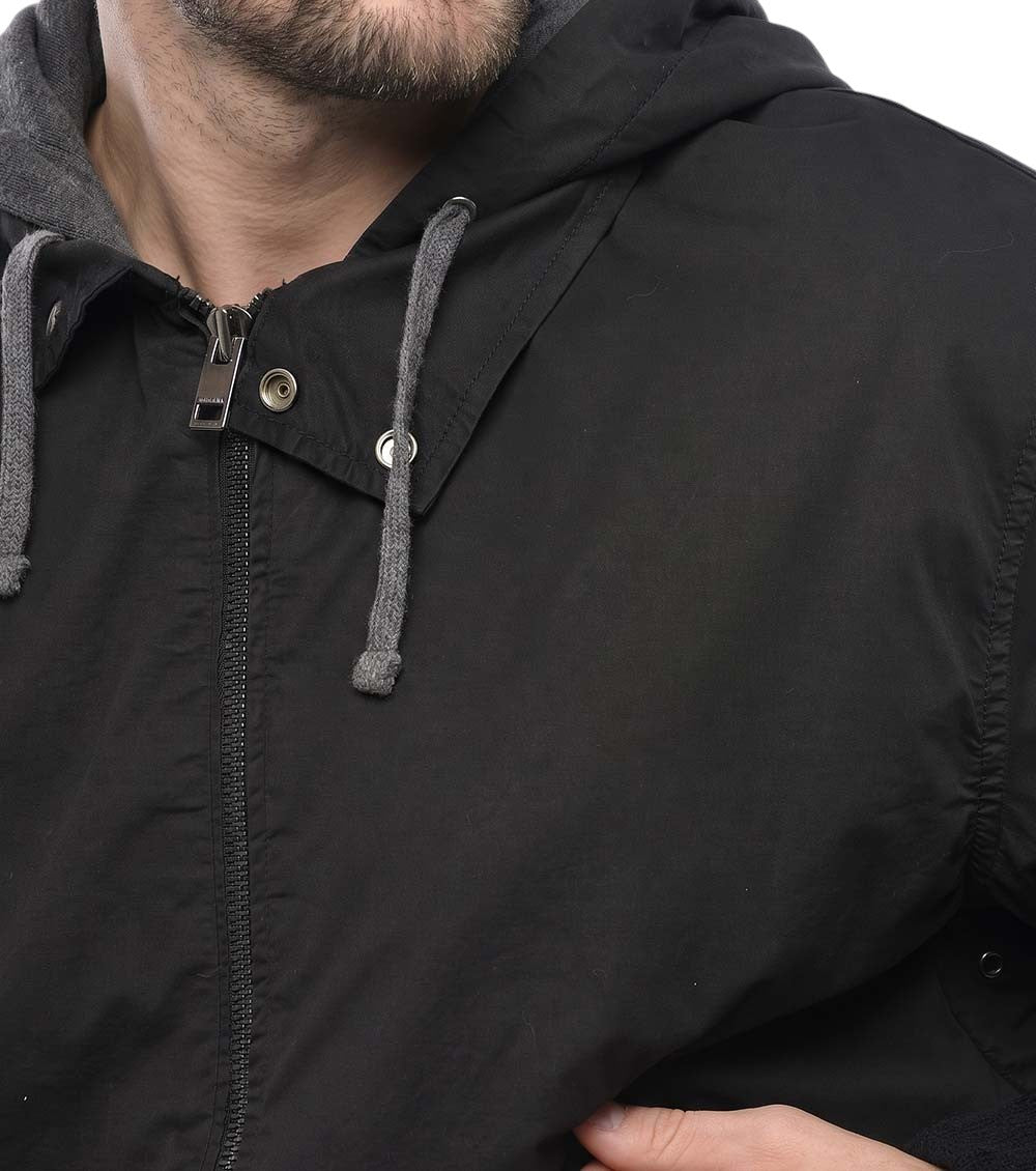 Black Solid Hood Jacket 3