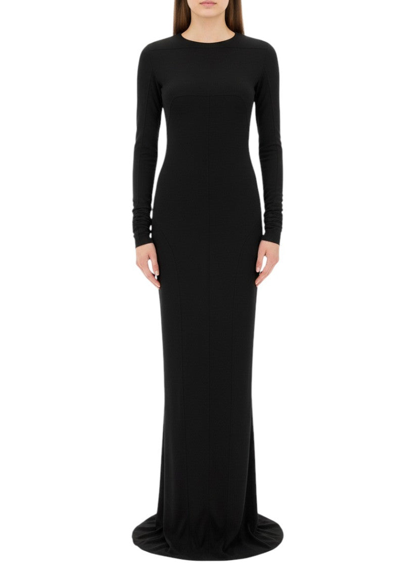 Black Crew Neck Full Length Dress 1