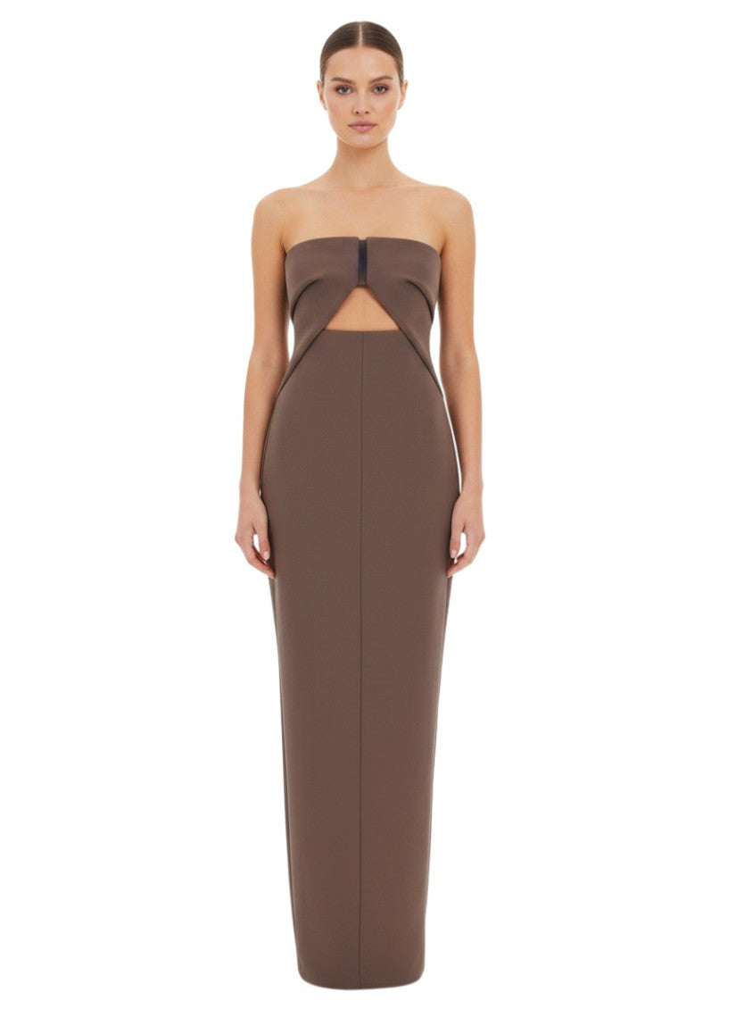 Brown Strapless Full Length Dress 1
