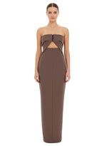 Brown Strapless Full Length Dress 1