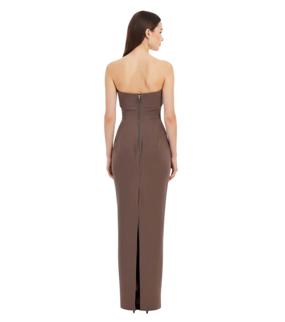 Brown Strapless Full Length Dress 2