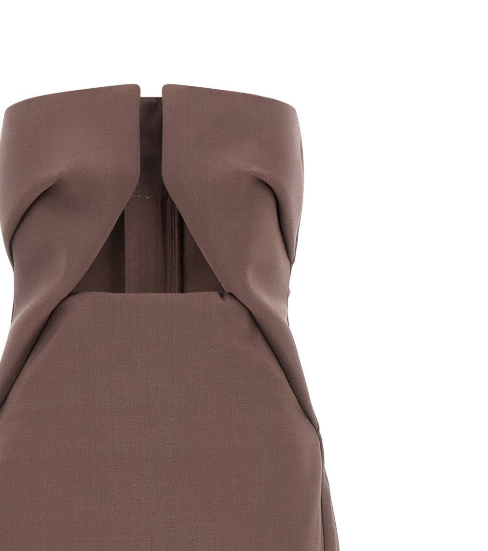 Brown Strapless Full Length Dress 3