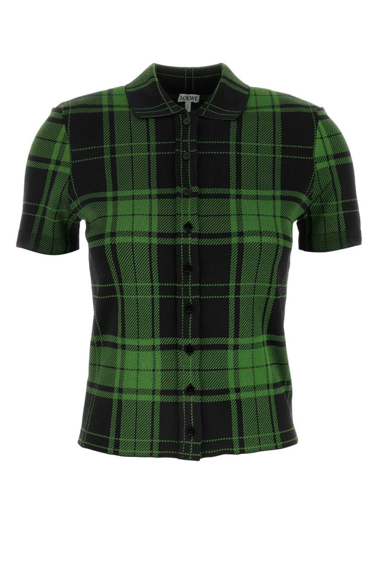 Green Embroidered Stretch Silk Blend Shirt 1