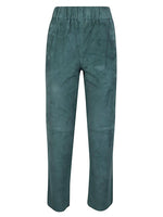 Green Elastic waist suede trousers 1