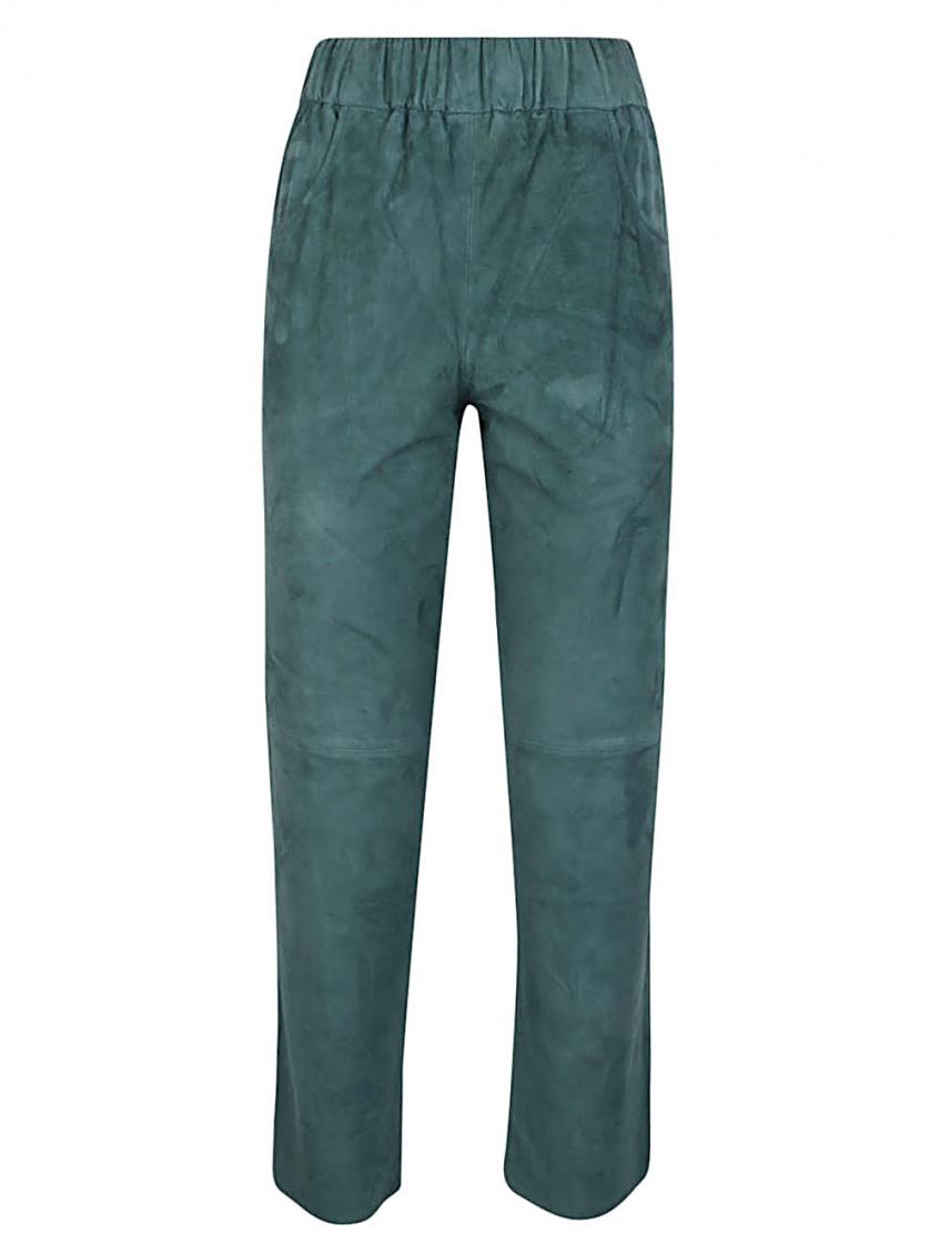 Green Elastic waist suede trousers 2
