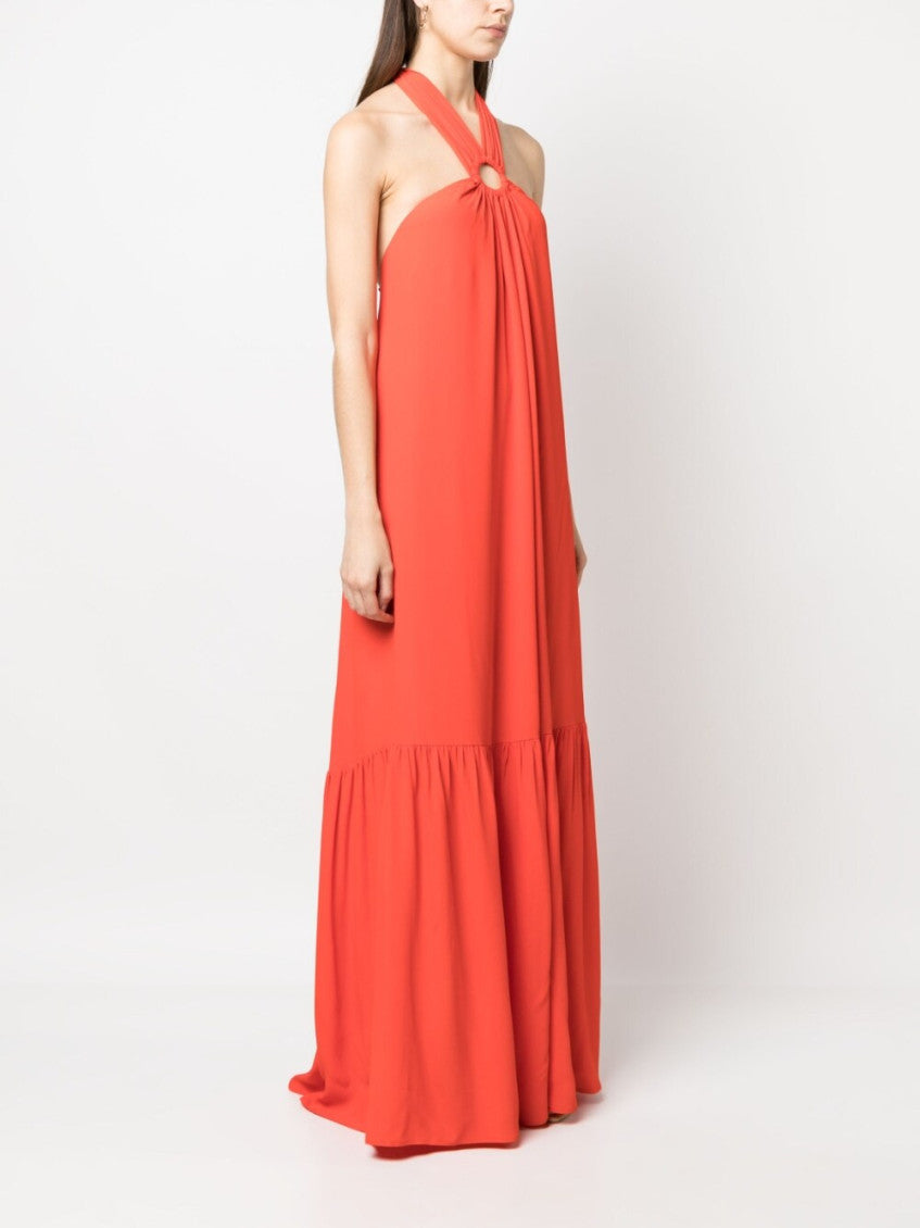 Orange Silk Blend Long Dress 3