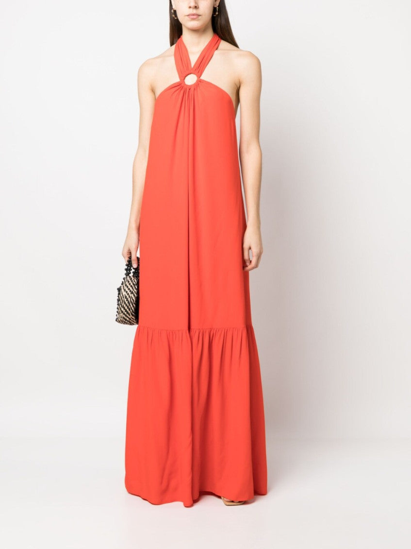 Orange Silk Blend Long Dress 4