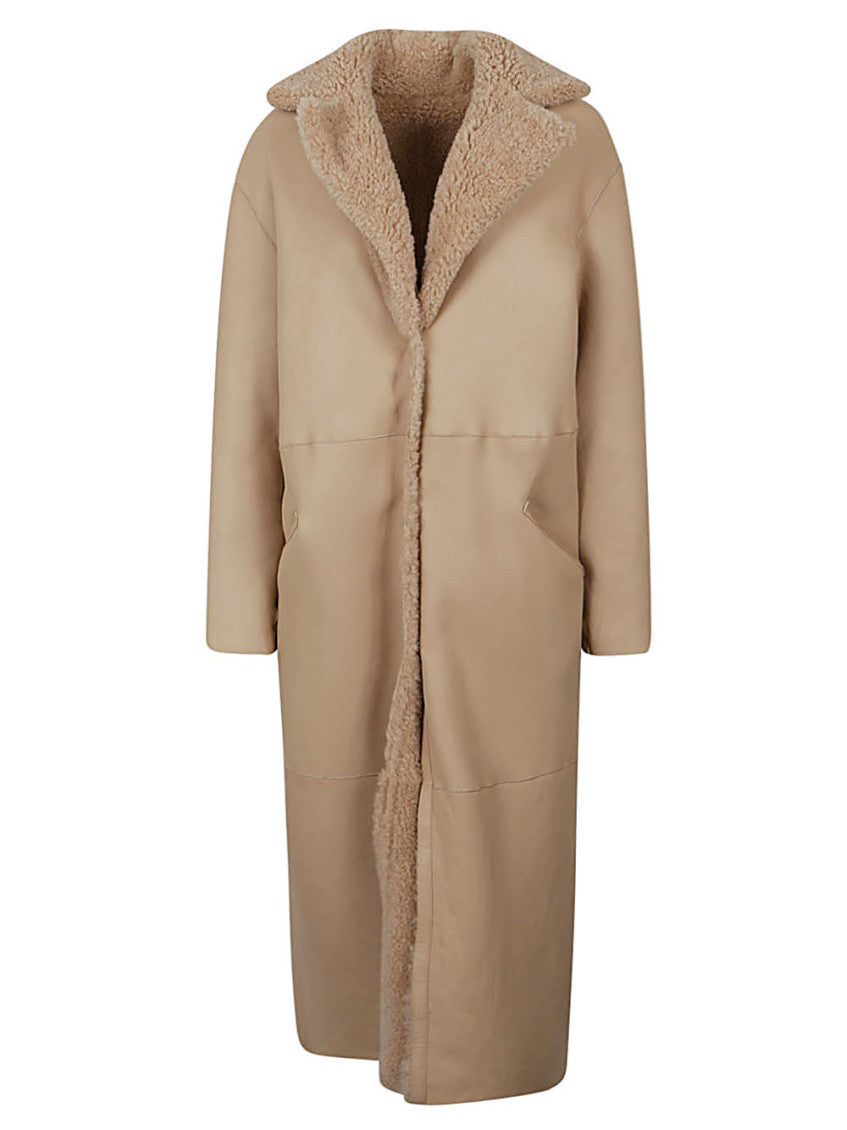 Beige Allegra Leather Long Coat 3