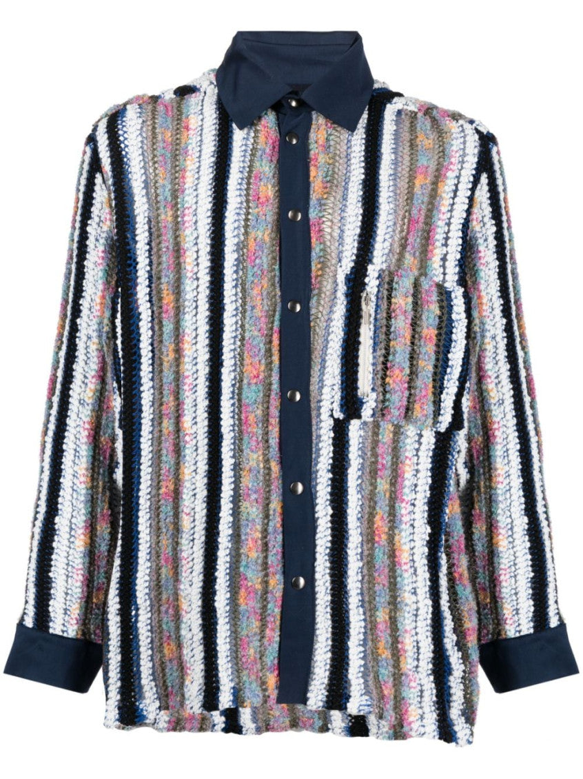 Multicolor Striped knit-panel shirt 1