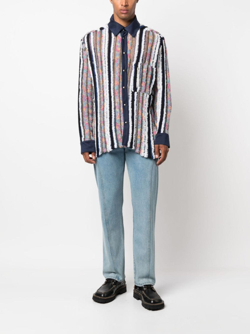 Multicolor Striped knit-panel shirt 3