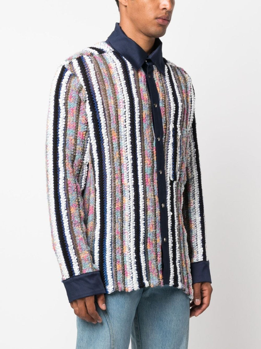 Multicolor Striped knit-panel shirt 4