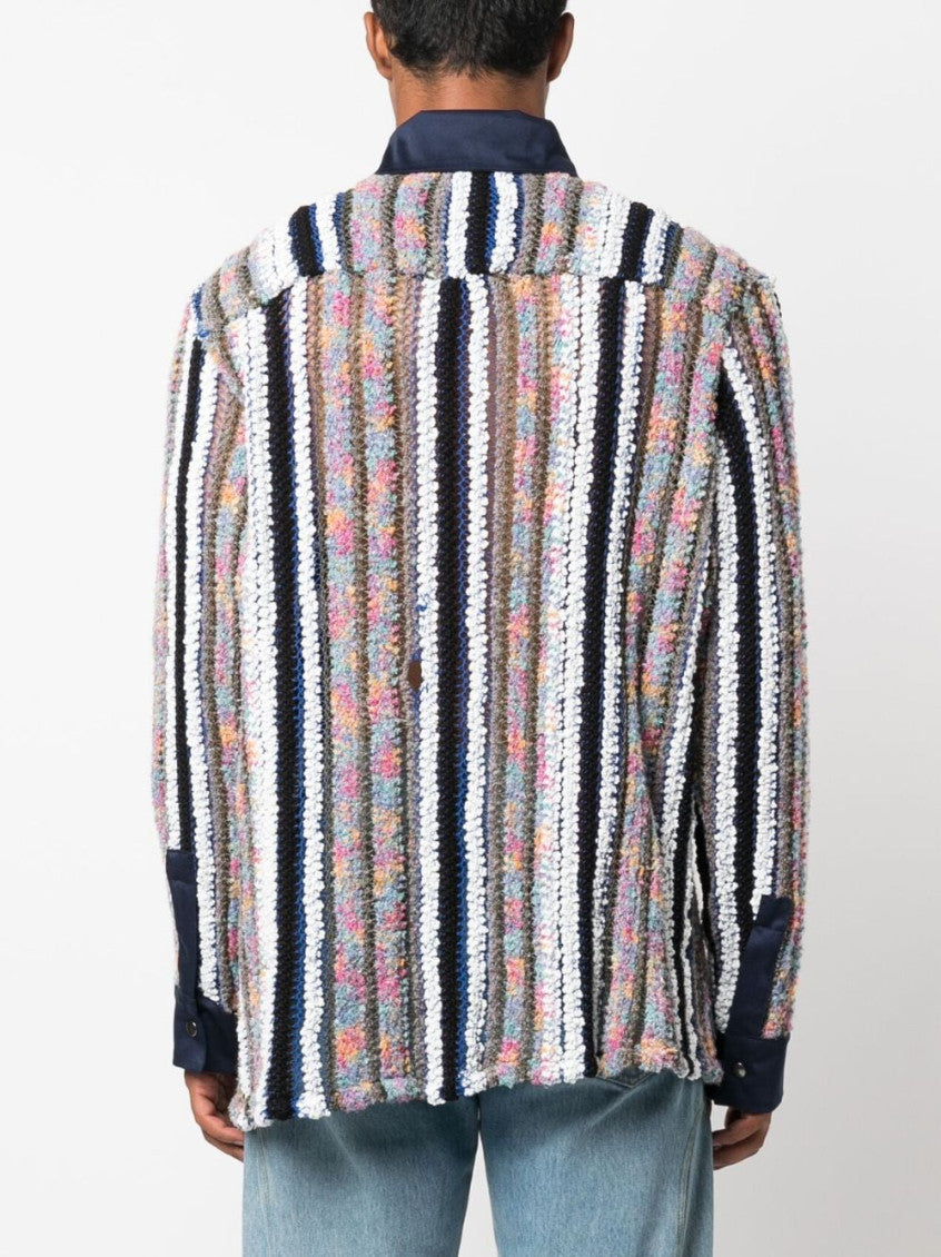 Multicolor Striped knit-panel shirt 5