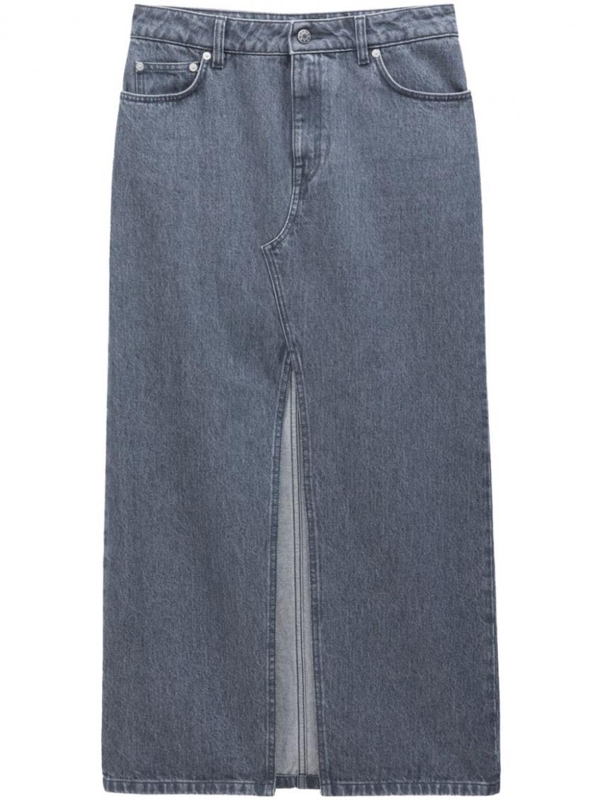 Grey Slit Denim Long Skirt 2