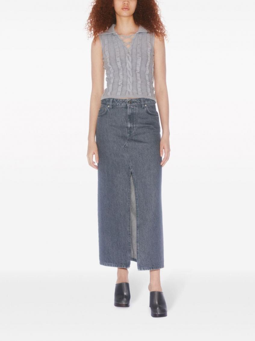 Grey Slit Denim Long Skirt 3