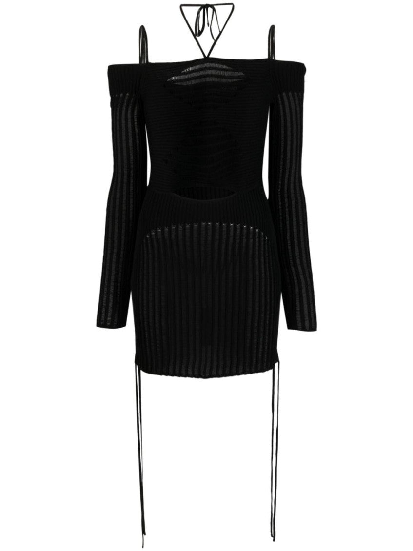 Black Knit Ribbed Mini Dress 1