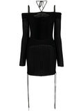 Black Knit Ribbed Mini Dress 1