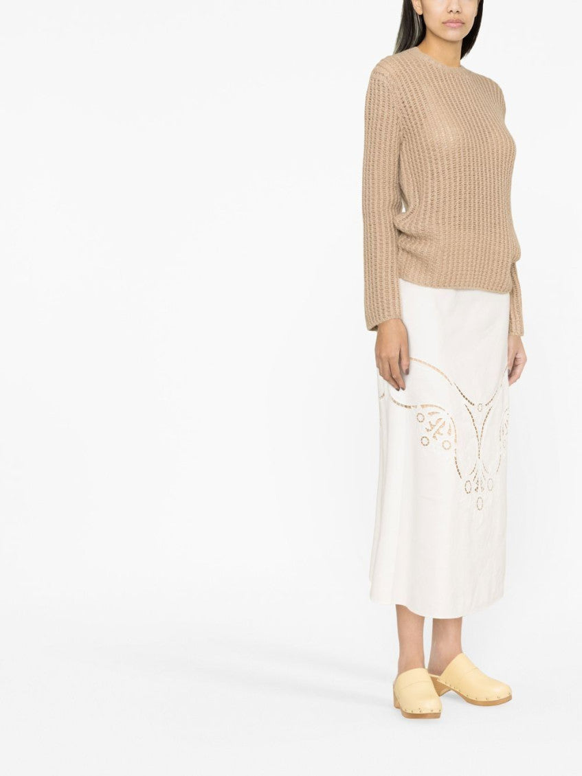 White Embroidered Midi Skirt 8