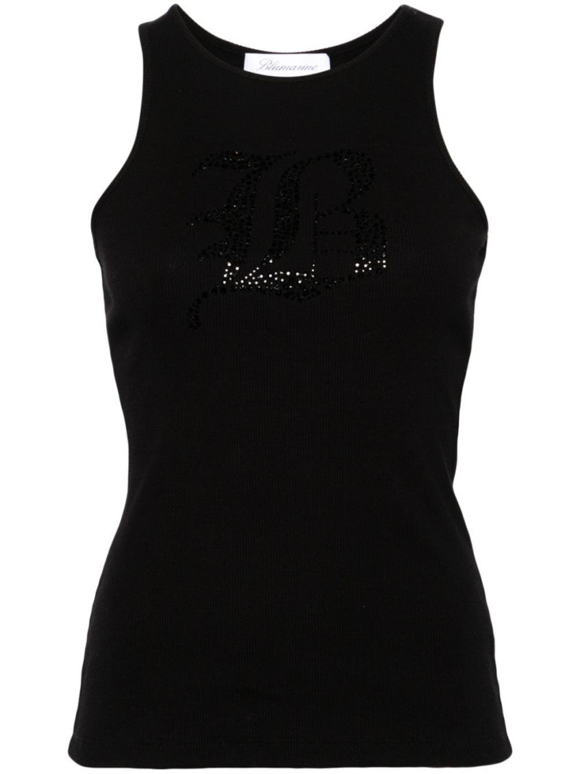 Black Logo Ribbed Cotton Tank Top 1
