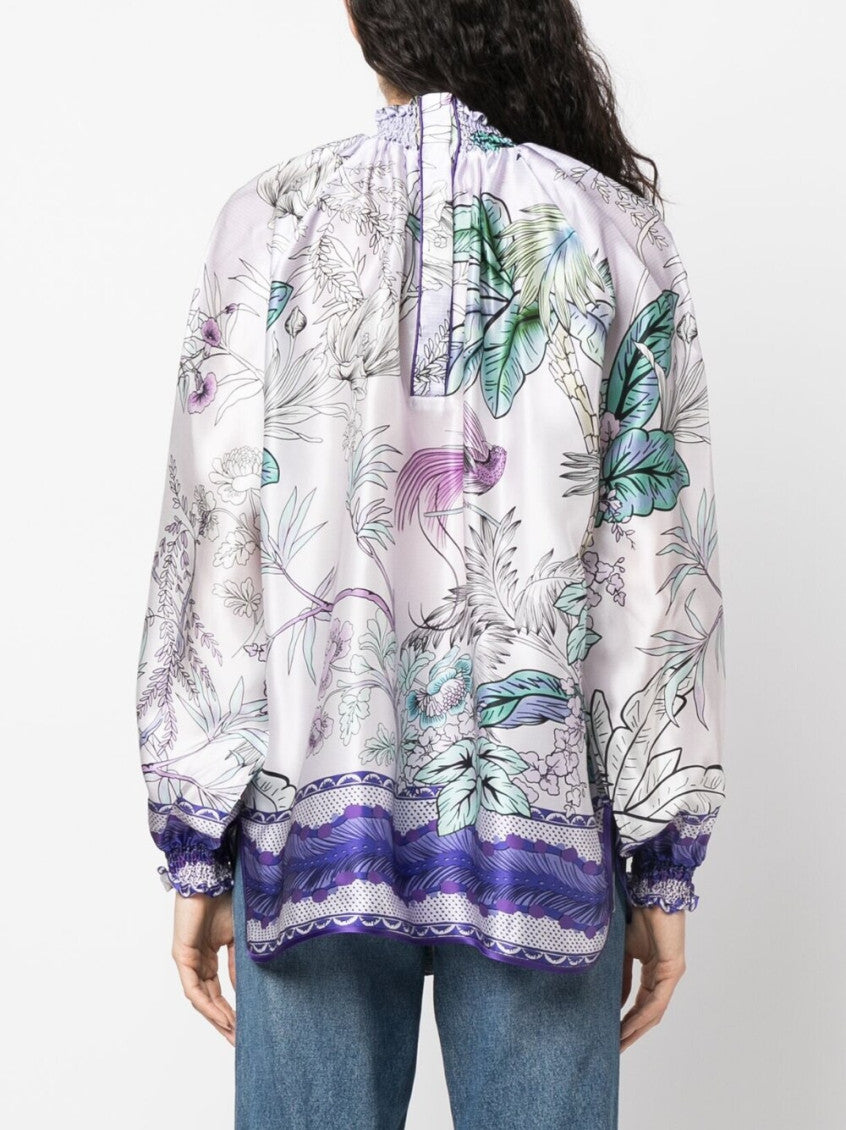 Light Purple High neck printed silk blouse 3