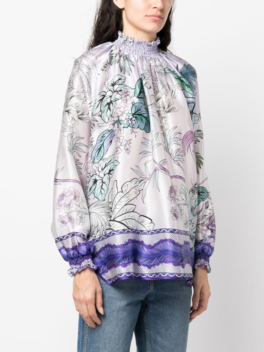 Light Purple High neck printed silk blouse 4