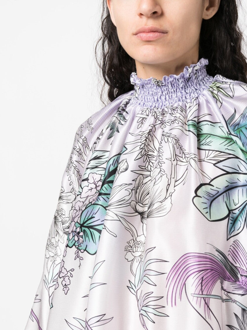 Light Purple High neck printed silk blouse 5