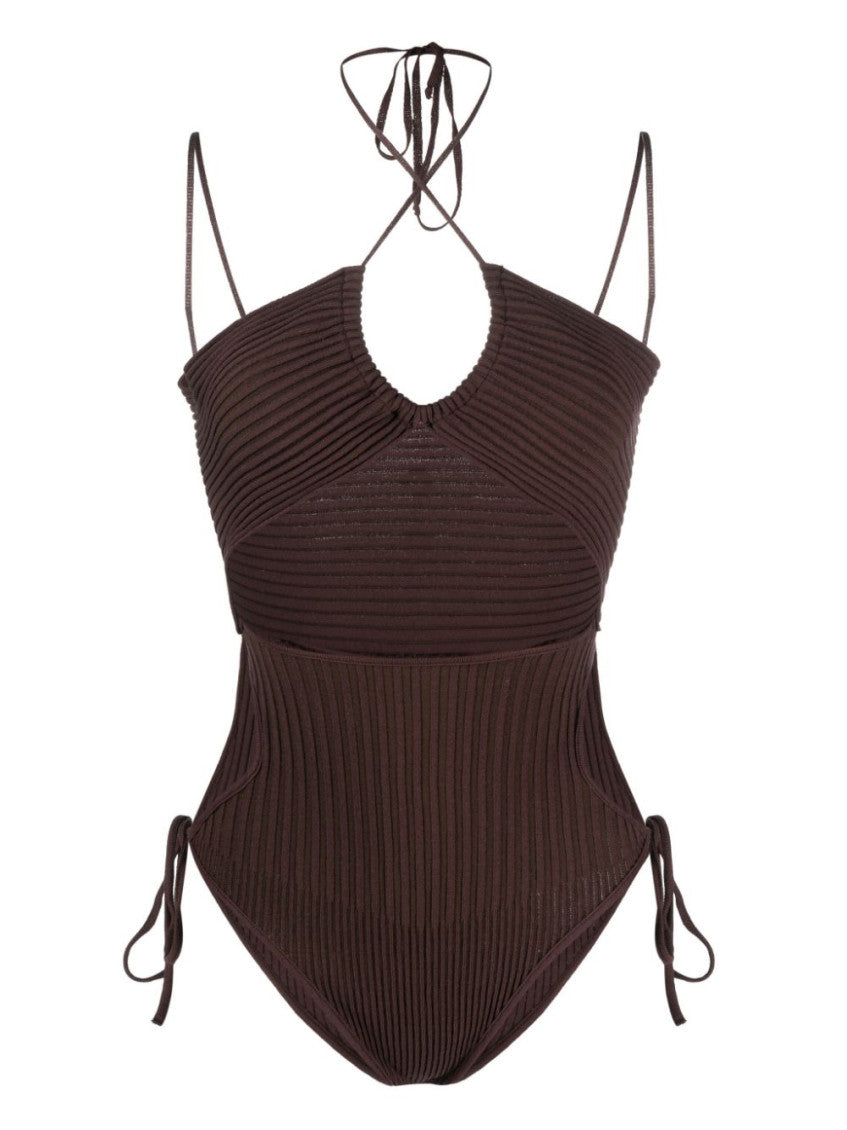Brown Cut-out Knitted Bodysuit 1