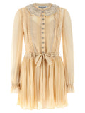 Tan Pleated Georgette Mini Dress 1