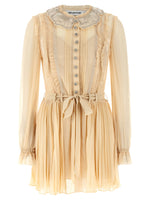 Tan Pleated Georgette Mini Dress 1