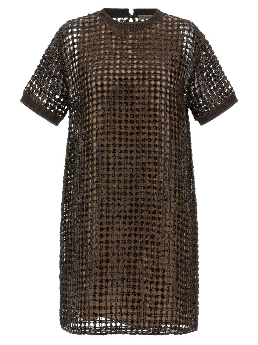 Brown Sequin mesh dress 1