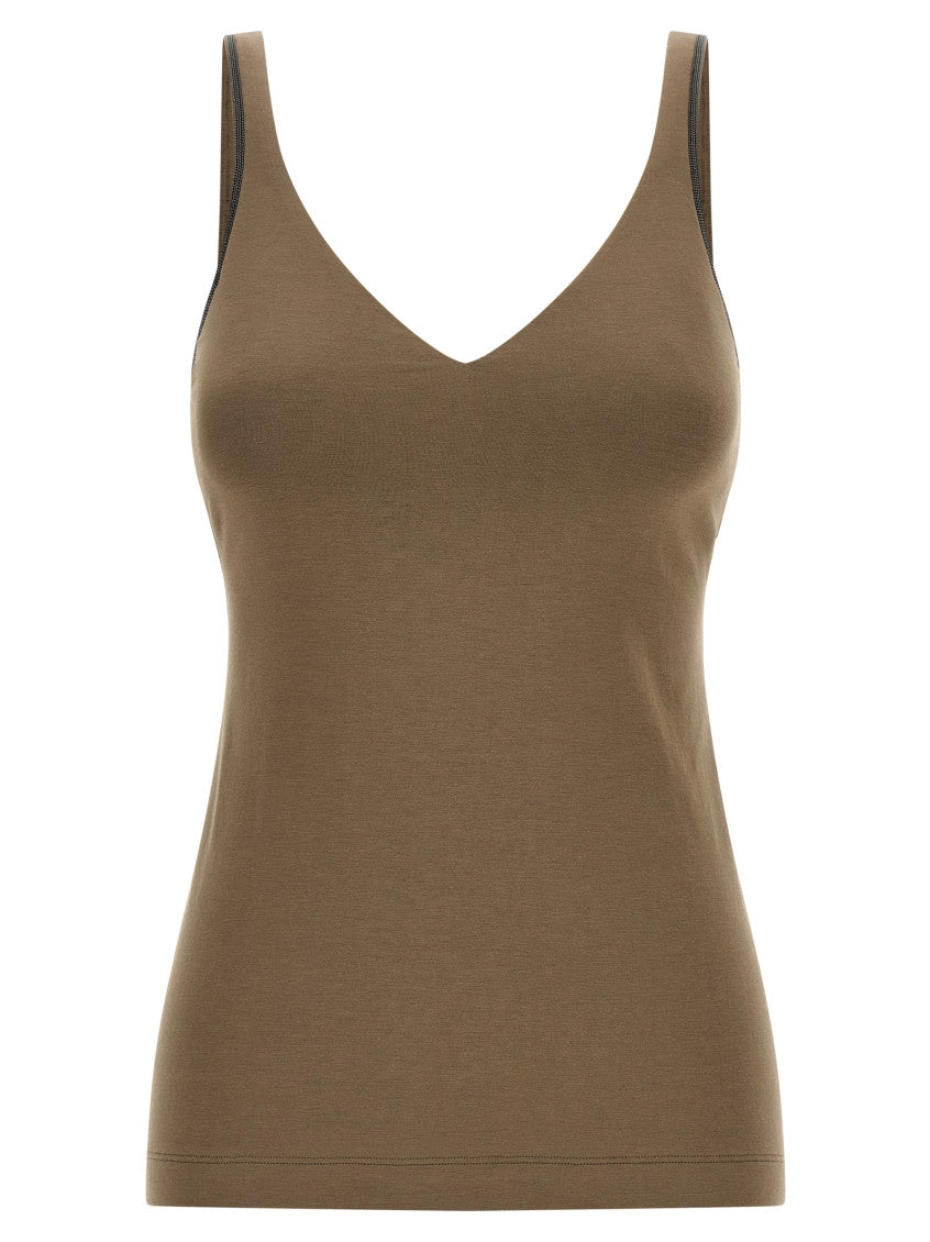 Beige 'Shiny Straps' top 1
