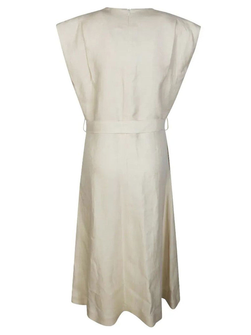Beige V-Neck Tie Mini Dress 2