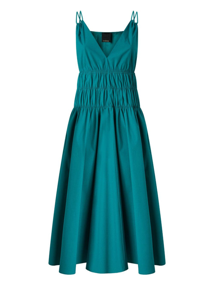 Dark Blue Shirred V-Neck Midi Dress 1