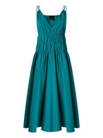Dark Blue Shirred V-Neck Midi Dress 1