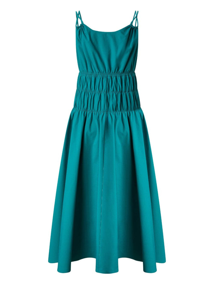Dark Blue Shirred V-Neck Midi Dress 2