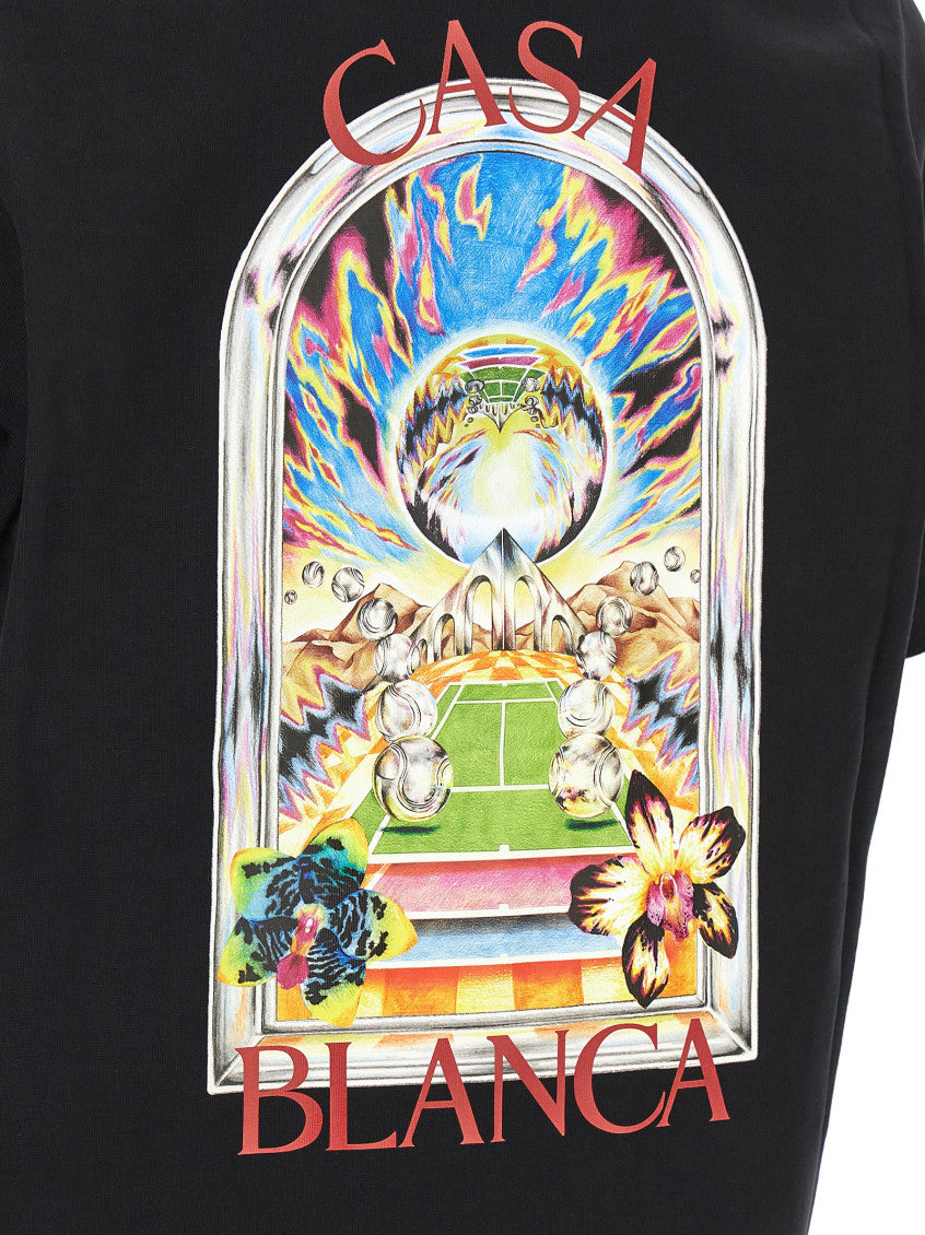 Black 'Tennis Landscape' T-shirt 4