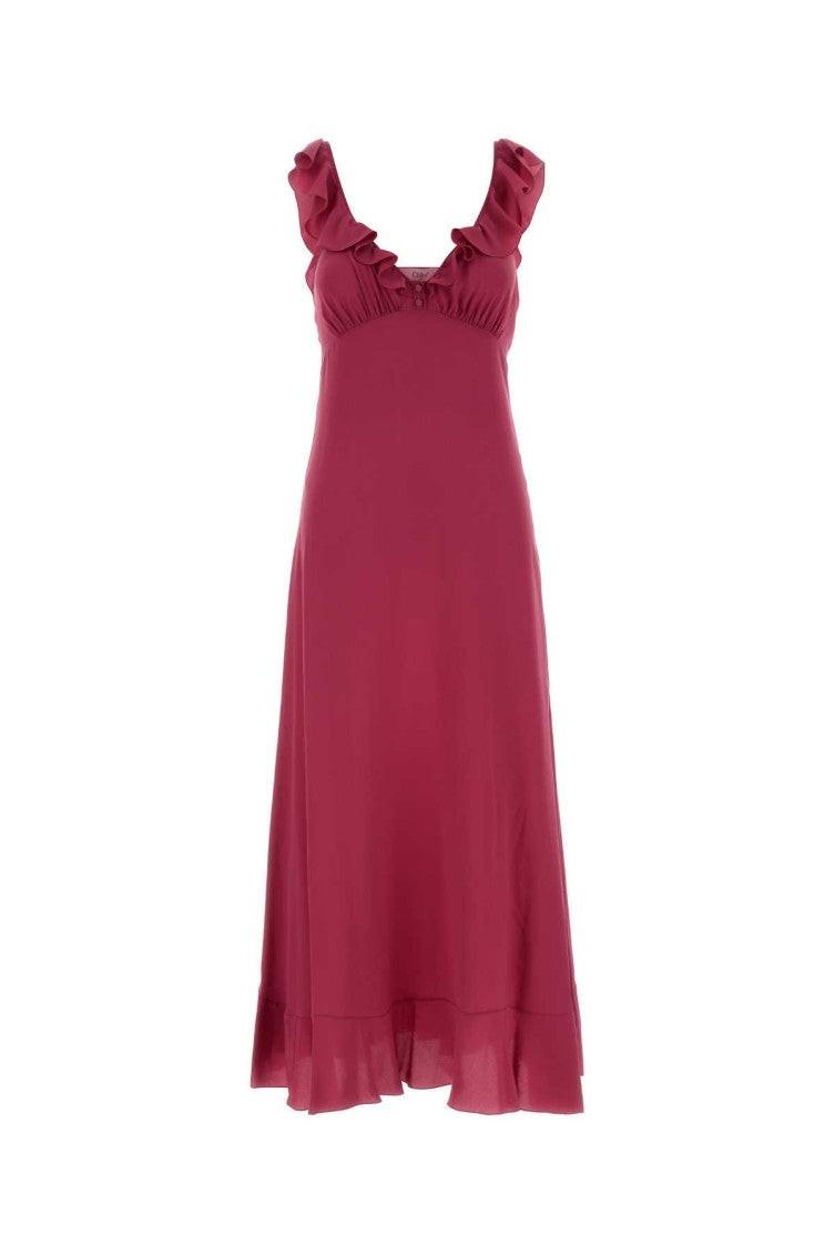 Pink  V-Neck Ruffle Maxi Dress 1