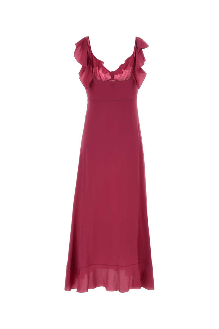 Pink  V-Neck Ruffle Maxi Dress 2