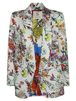 White Printed Single-breasted Blazer 1