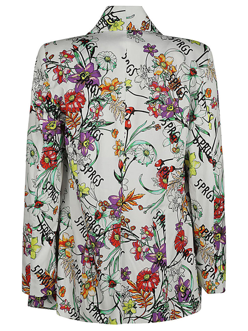 White Printed Single-breasted Blazer 2