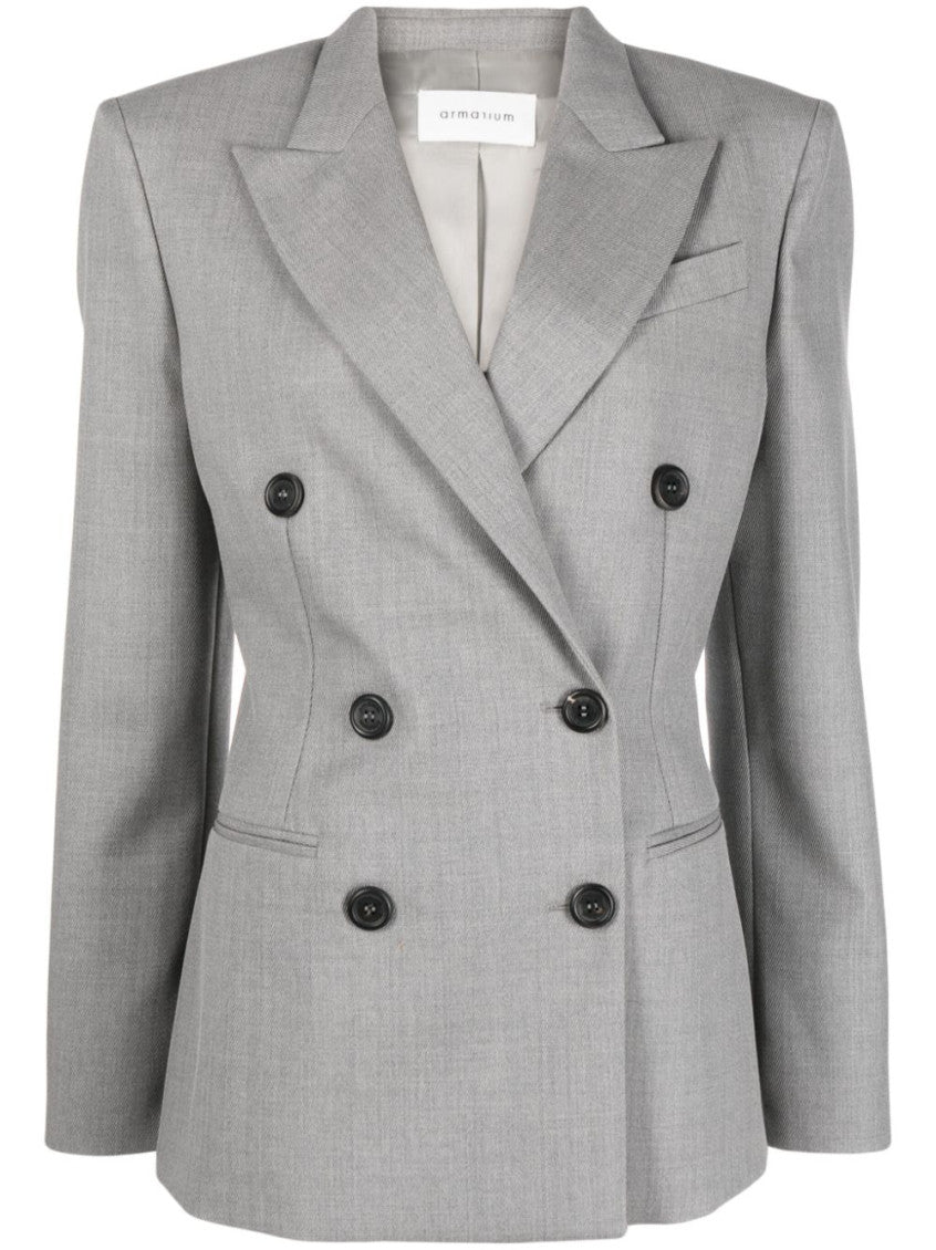 Light Grey Double-breasted Wool Blazer 1
