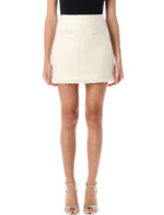 White Boucle Pearl-trim Mini Skirt 1