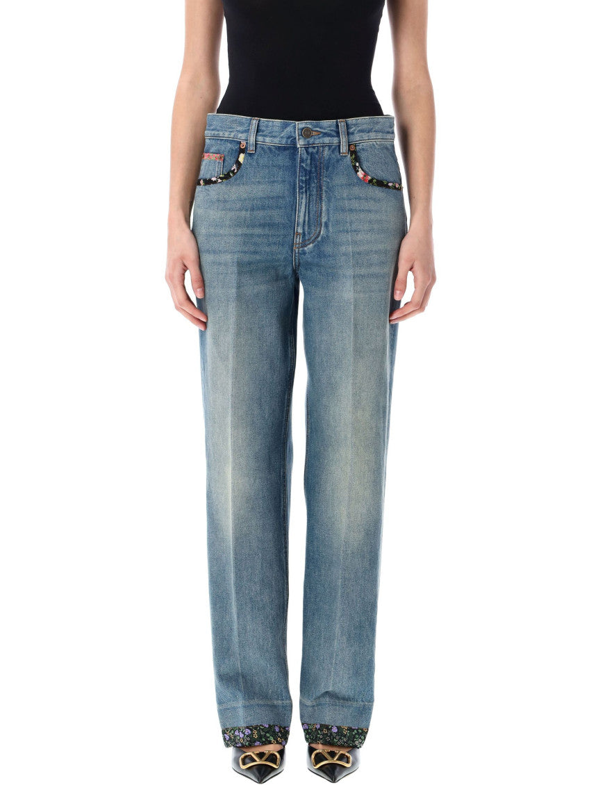 Blue Floral Print Jeans 1