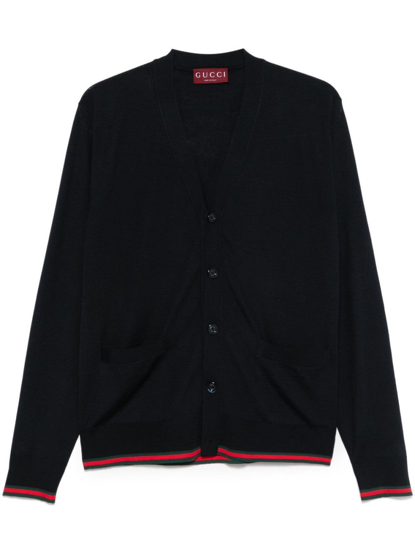 Dark Blue Web Detail Wool Cardigan 1